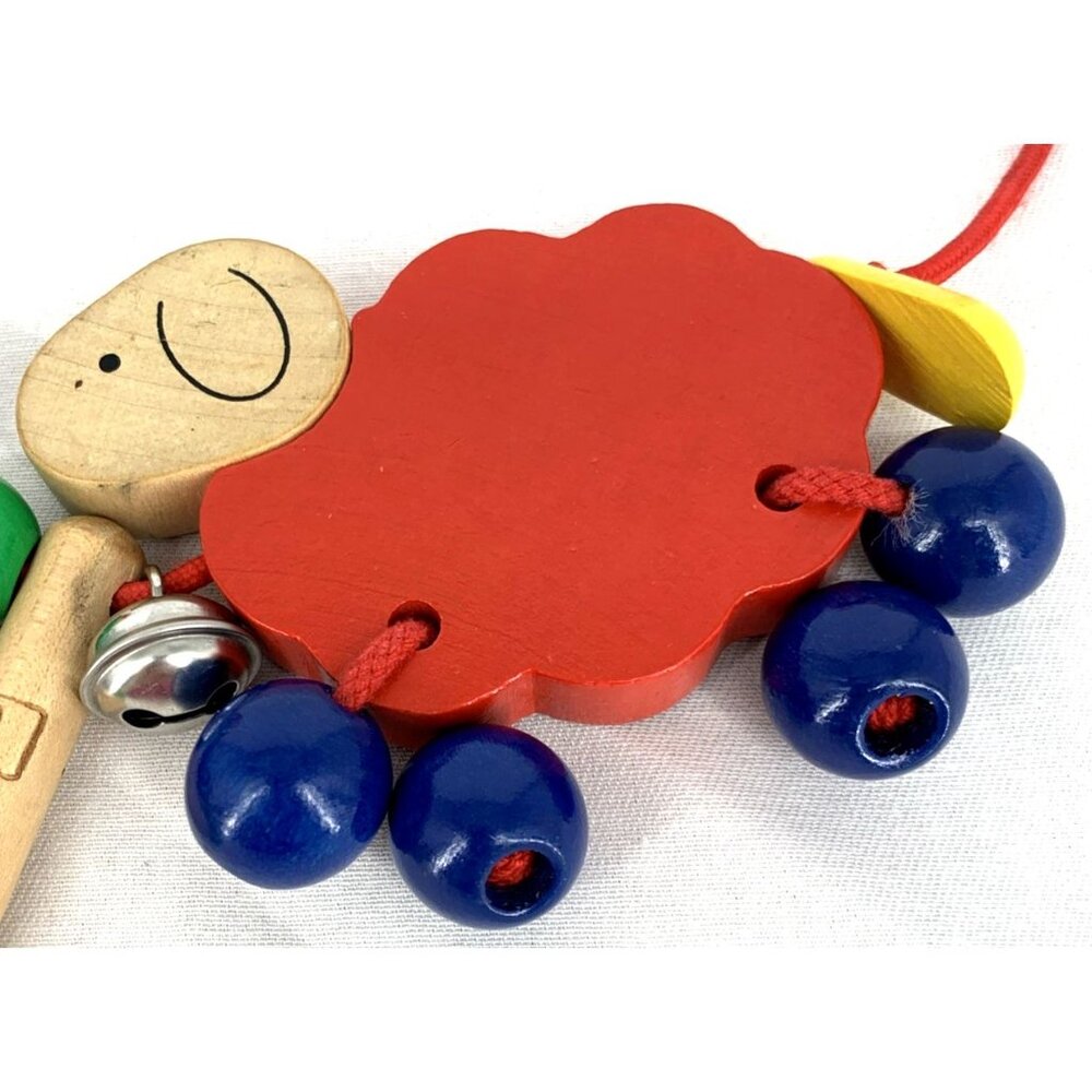 Stroller Pram Clip on Baby Toy Hand Painted Wooden Shepard and Lambs 35" - Picture 5 of 11